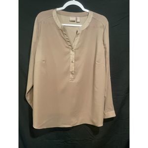 Chico's 3 Dark Taupe Matte Shine Roll Sleeve Tunic Henley XL/16